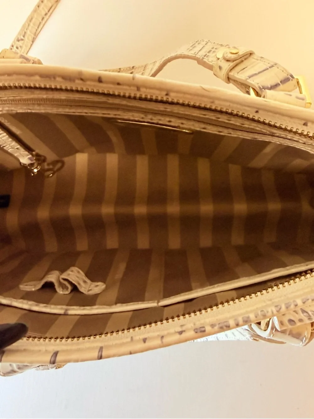 Brahmin Mini Asher Corsica Vineyard Navy Striped Croc Leather Satchel